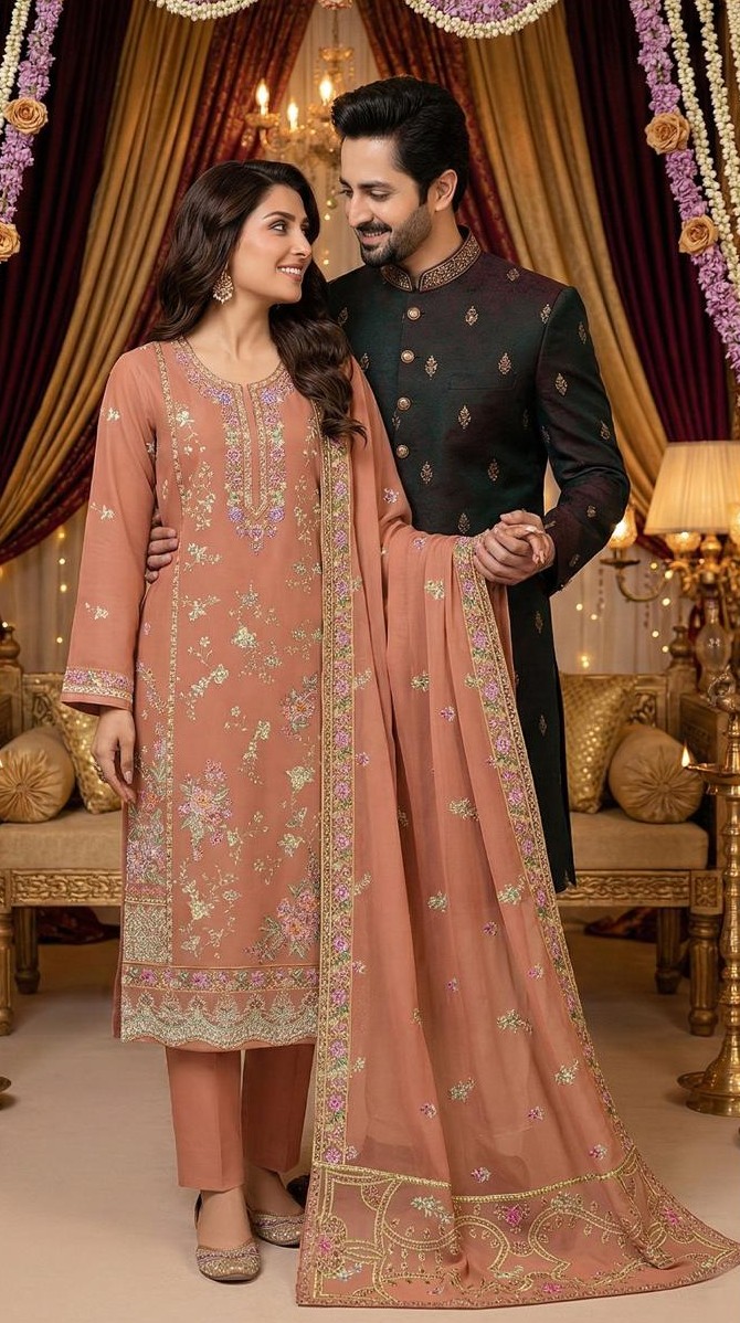 Peach Bloom – 3PC Embroidered Lawn