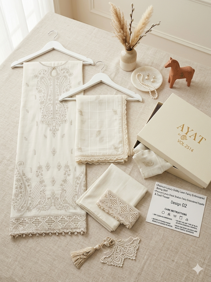 Off White - Ayat Vol 2514 Design 02 -3PC Embroidered Lawn