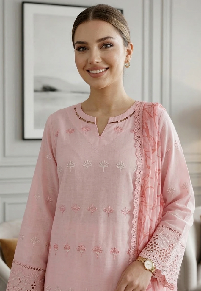 Blush Serenity - Qalamkari 3PC Luxury Kari Lawn