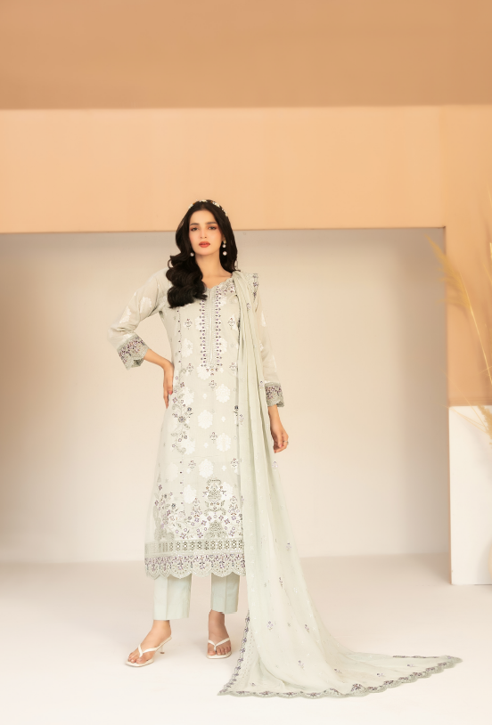 Sage Serenity - Zaylee 3PC Embroidered Lawn
