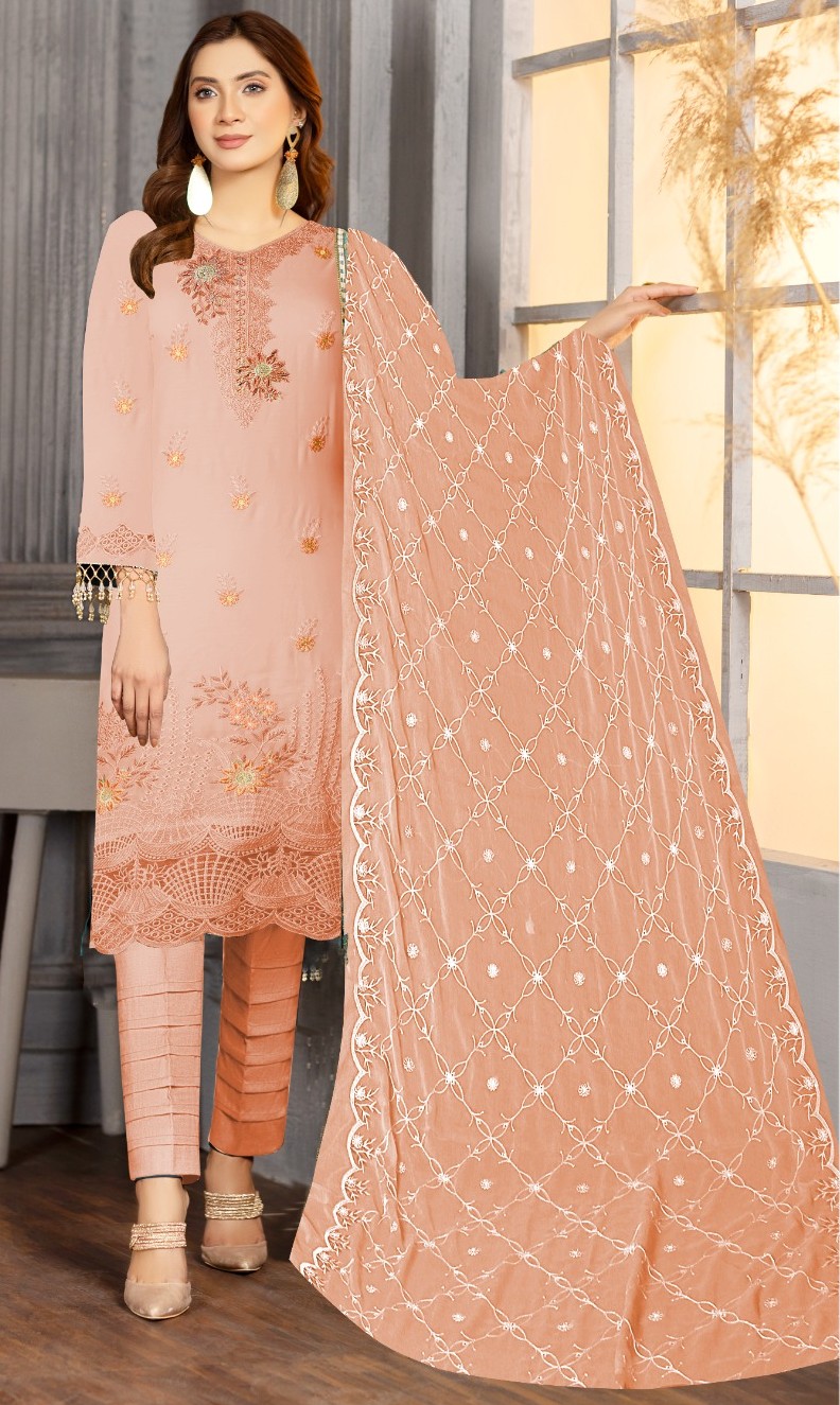 Peach – 3PC Embroidered Classic Lawn