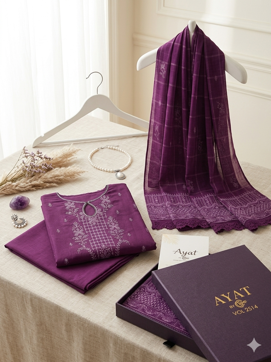 Deep Purple - Ayat Vol 2514 Design 06  3PC Embroidered Lawn
