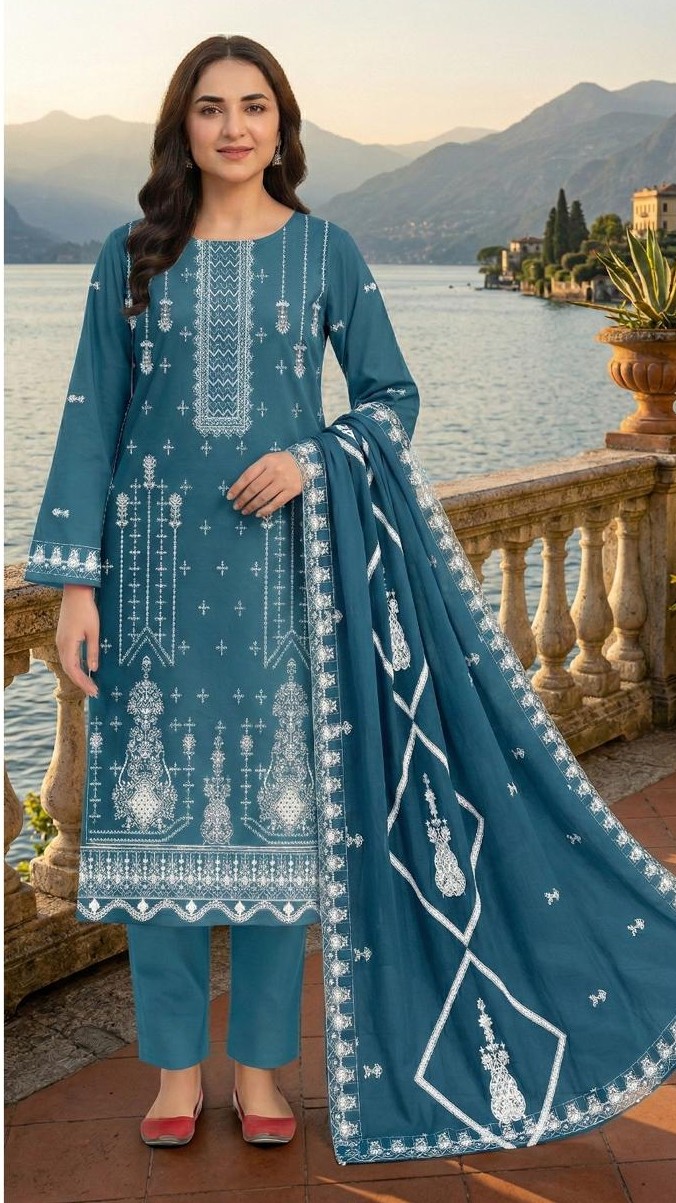 Teal Mist – 3PC Embroidered Lawn