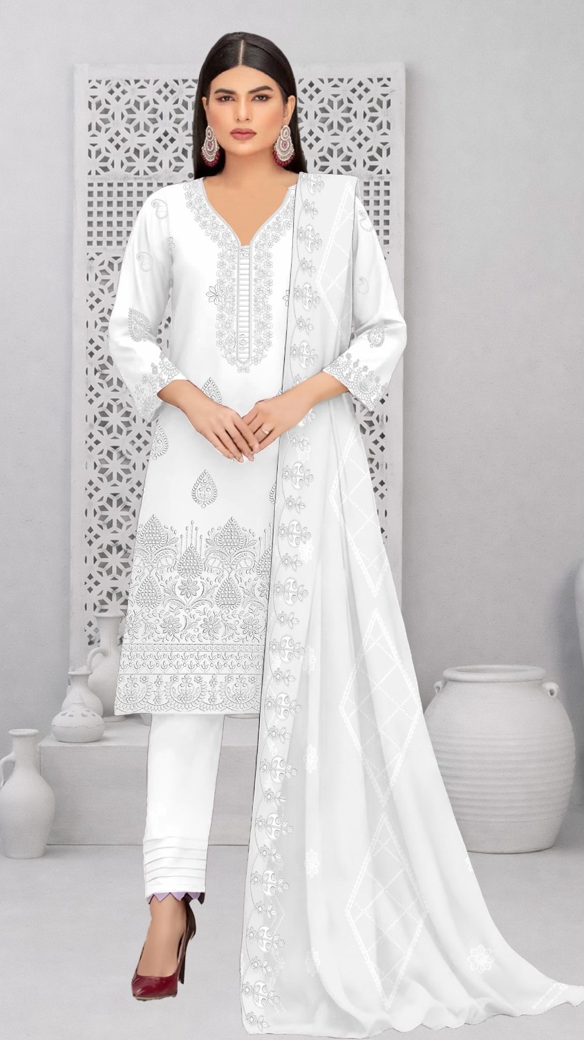 Ivory Elegance – 3PC Embroidered Unstitched Lawn