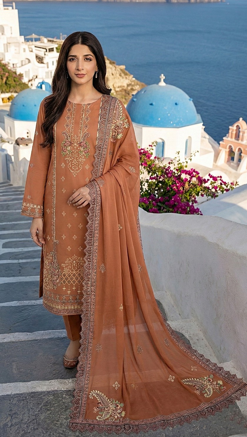 Ochre Elegance – 3PC Embroidered Lawn