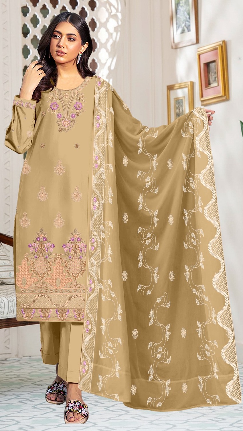 Khaki Grace – 3PC Embroidered Lawn