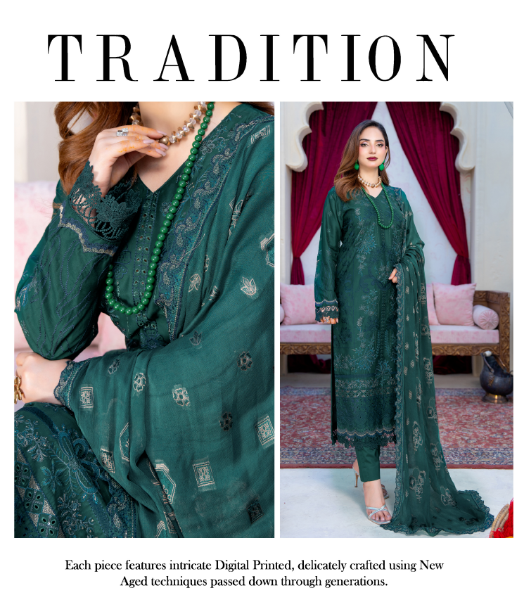 Narkin – Dark Green | Fancy Lawn Embroidered