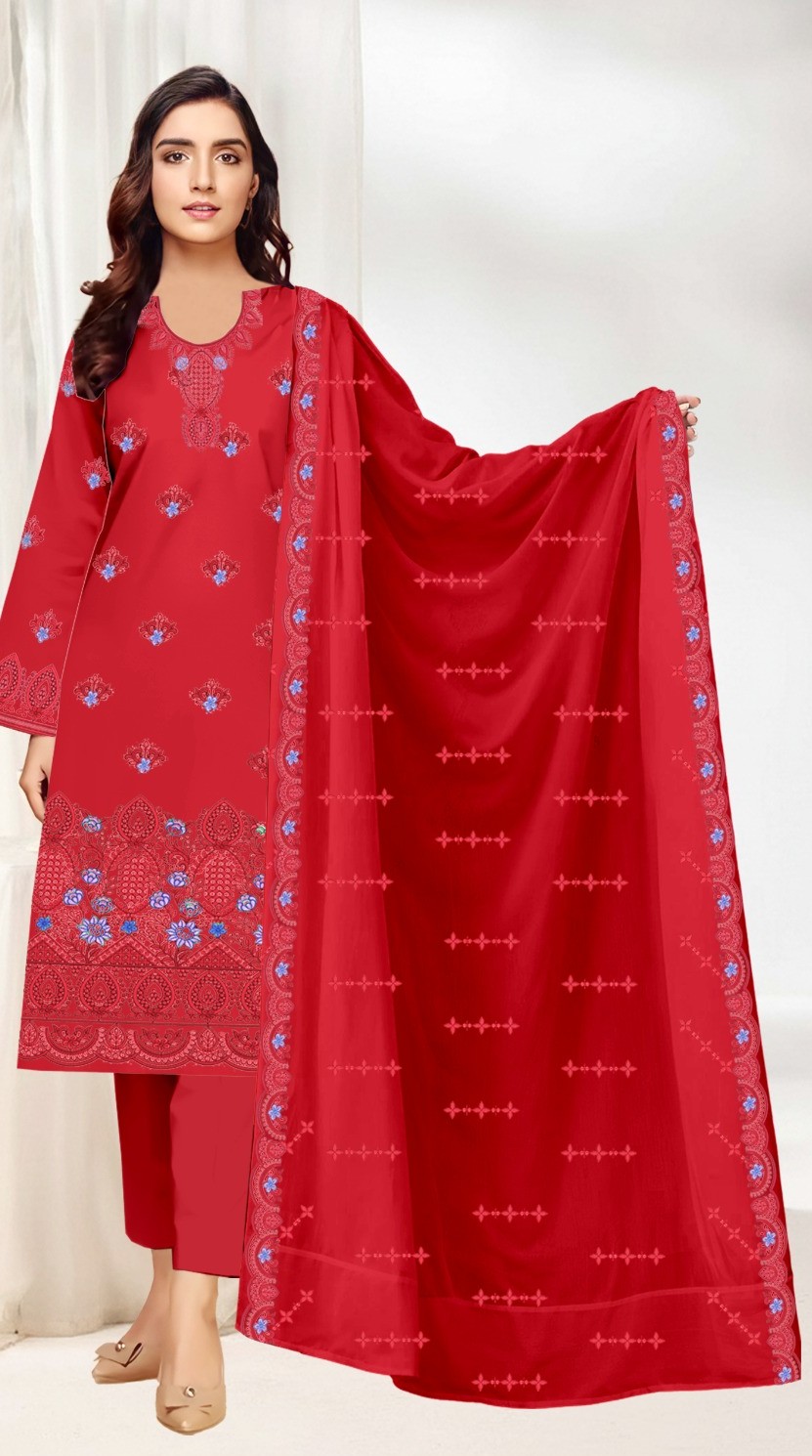 Crimson Petal – 3PC Embroidered Lawn