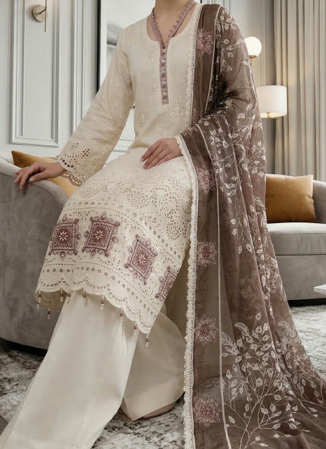 Pearl Dusk - Qalamkari 3PC Luxury Kari Lawn