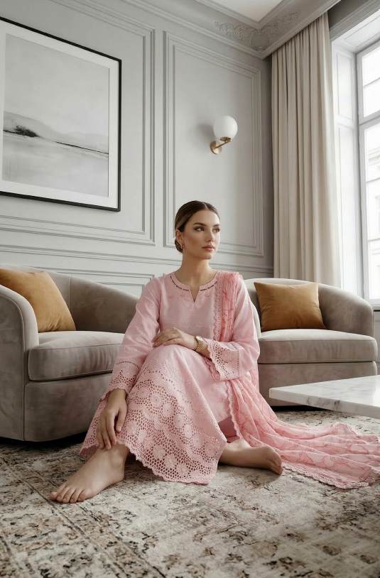 Blush Serenity - Qalamkari 3PC Luxury Kari Lawn