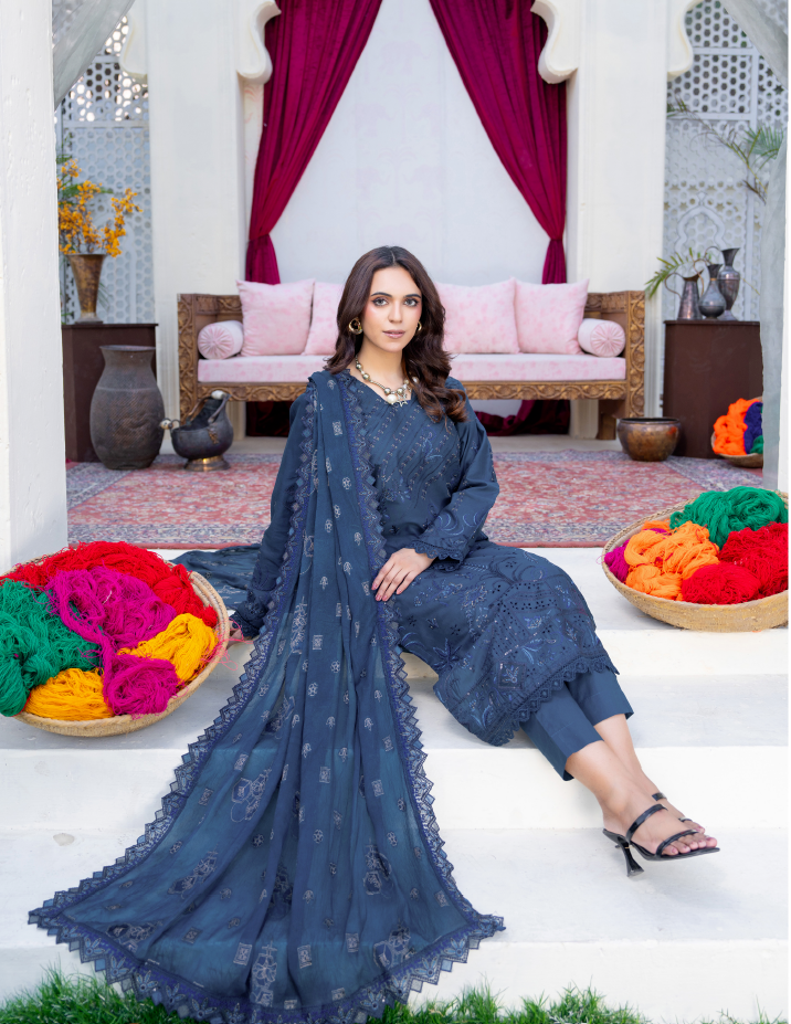 Narkin – Steel Blue Grey | Fancy Lawn Embroidered