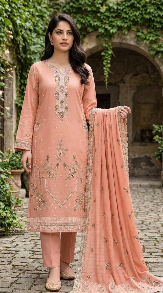 Coral Grace – 3PC Embroidered Lawn