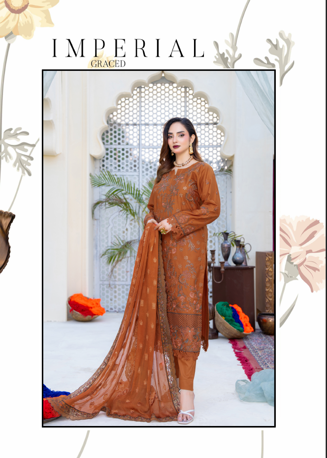 Narkin – Rust Brown | Fancy Lawn Embroidered