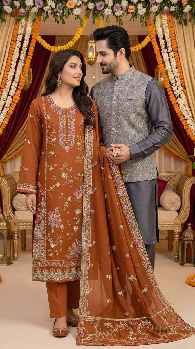 Rust Ember – 3PC Embroidered Lawn