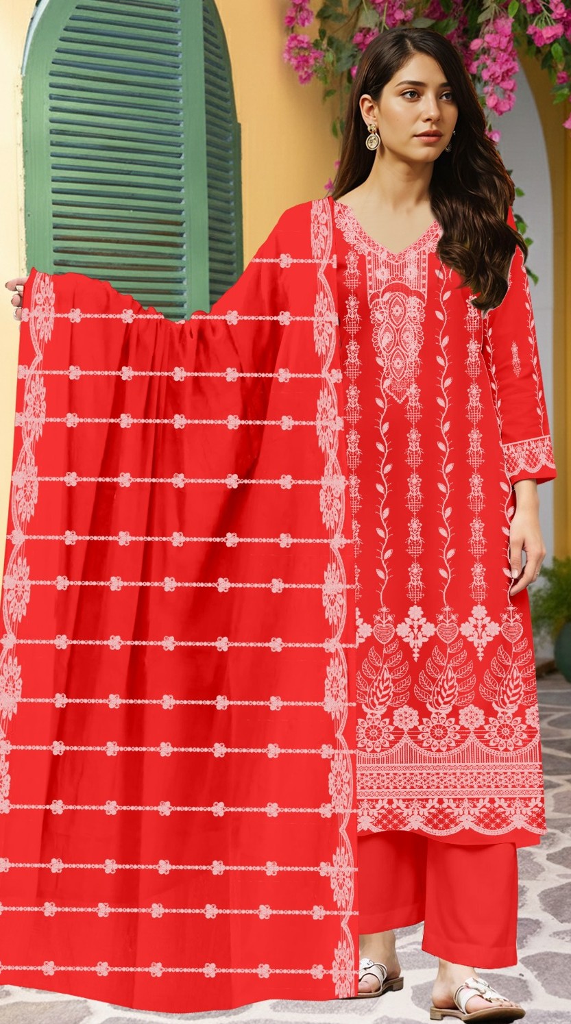 Crimson Red – 3PC Embroidered Lawn
