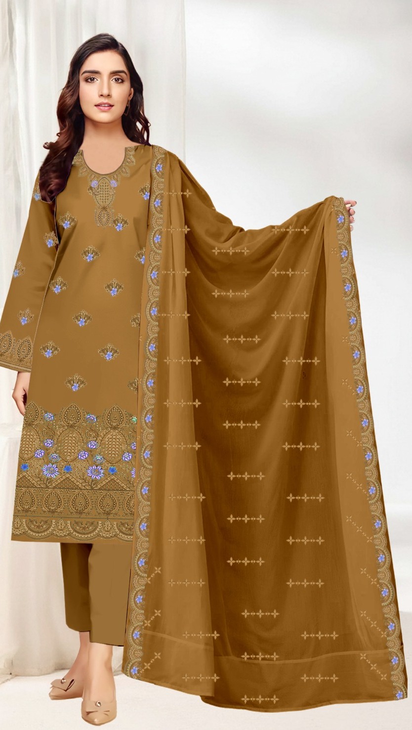 Mocha Earth – 3PC Embroidered Lawn