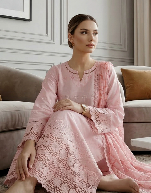 Blush Serenity - Qalamkari 3PC Luxury Kari Lawn