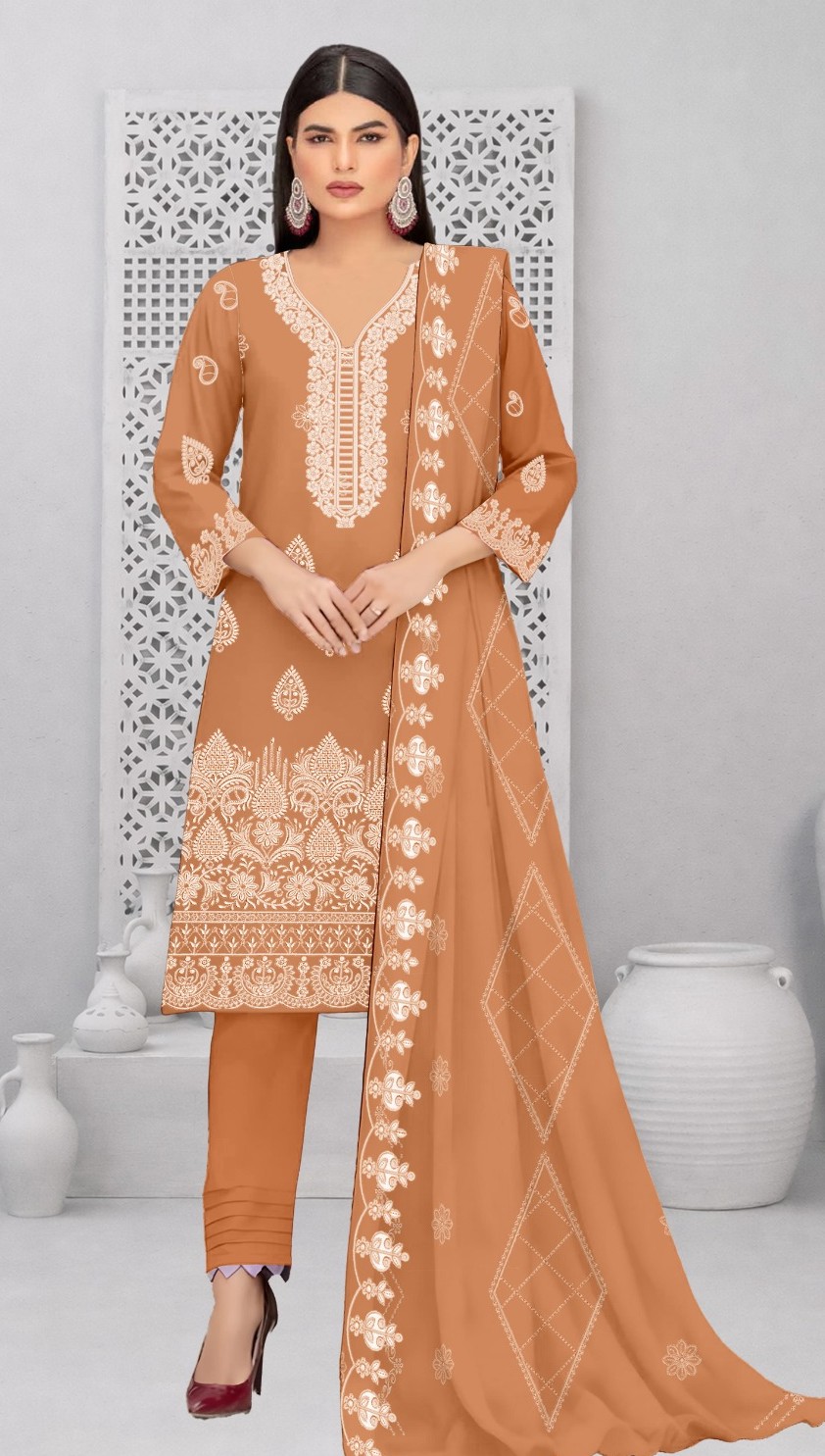 Burnt Orange – 3PC Embroidered Lawn