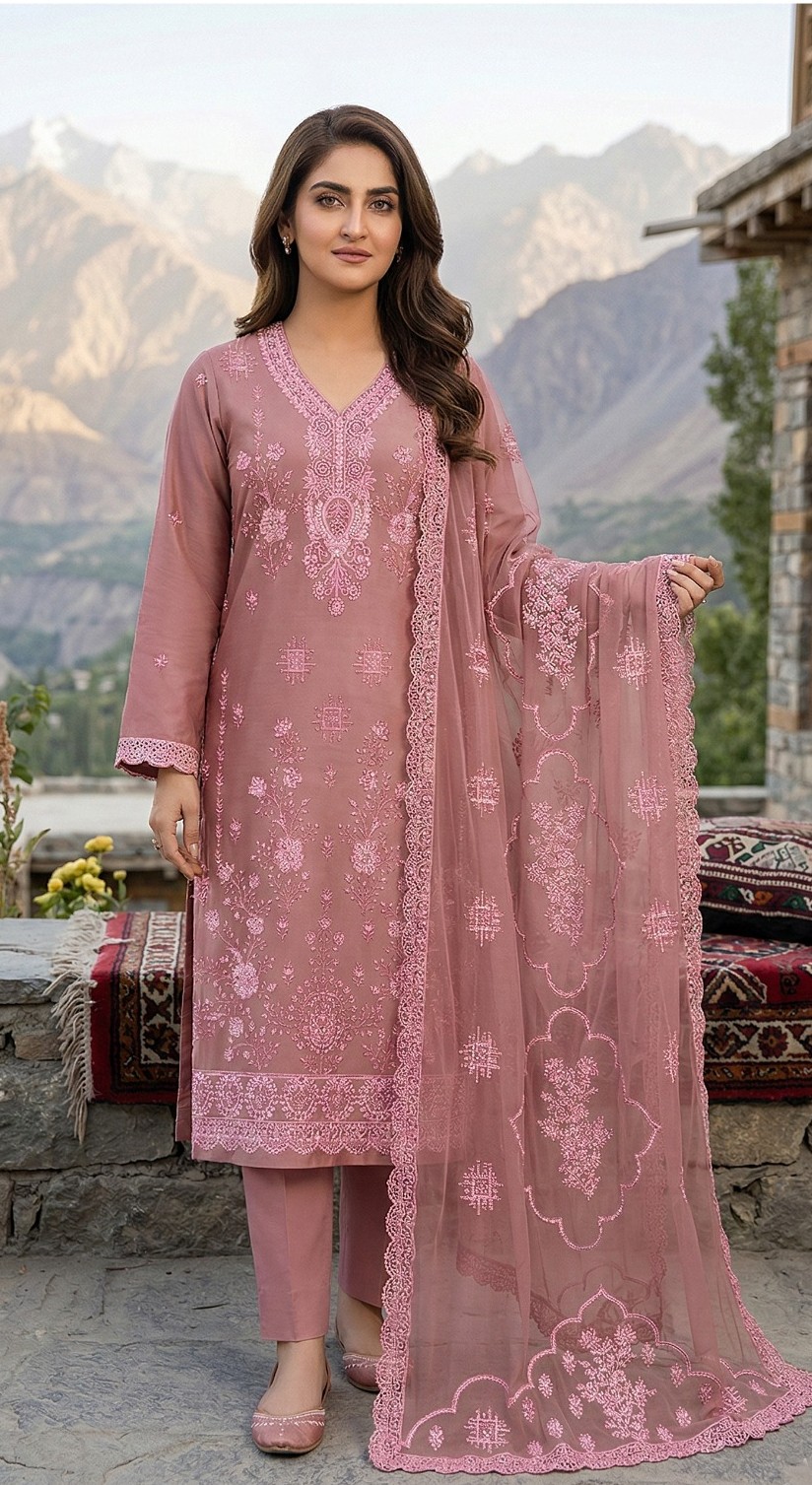 Peach Royale – 3PC Embroidered Lawn