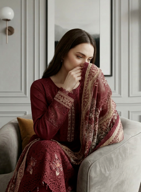 Ruby Prestige - Qalamkari 3PC Luxury Kari Lawn