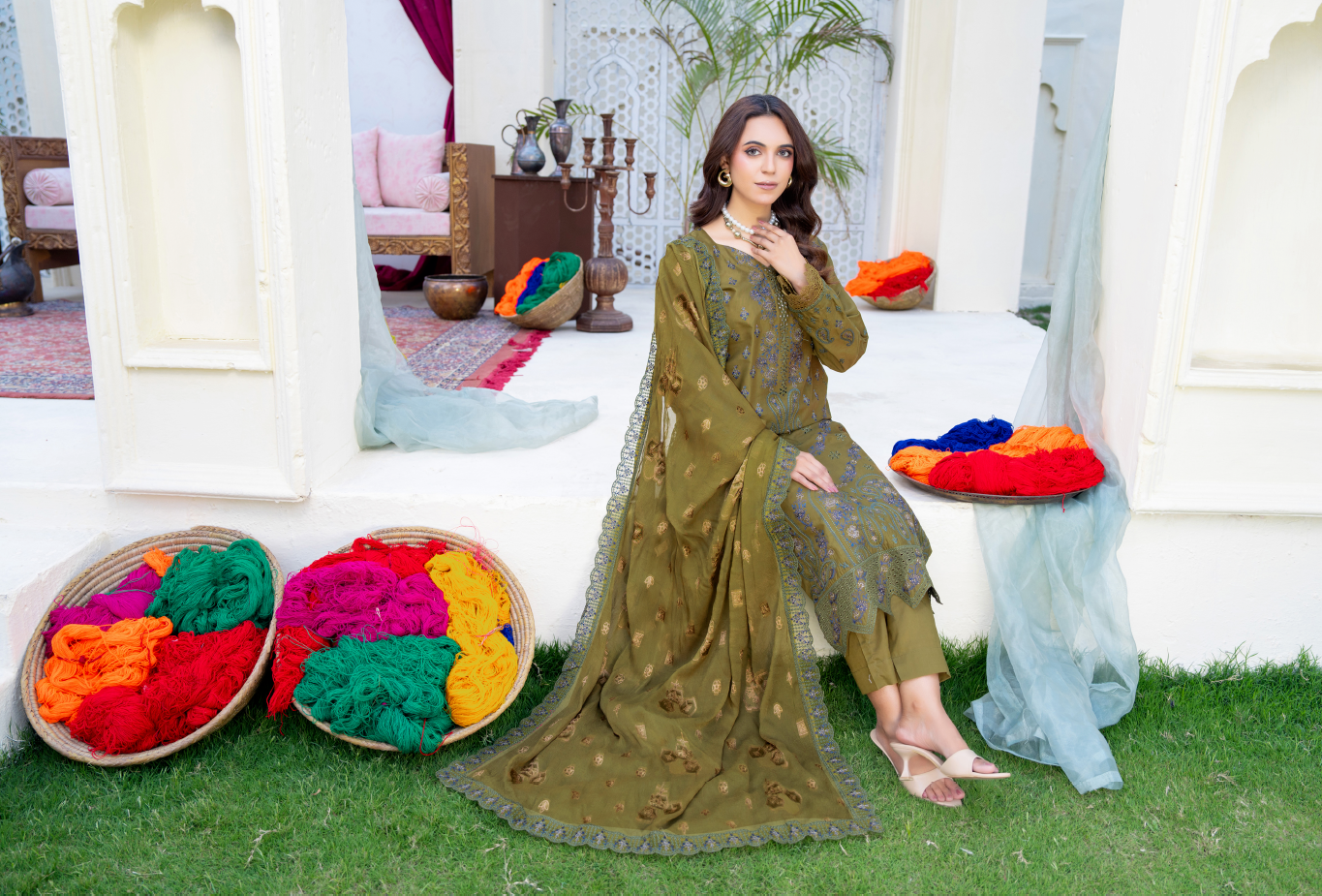 Narkin – Olive Khaki Green | Fancy Lawn Embroidered