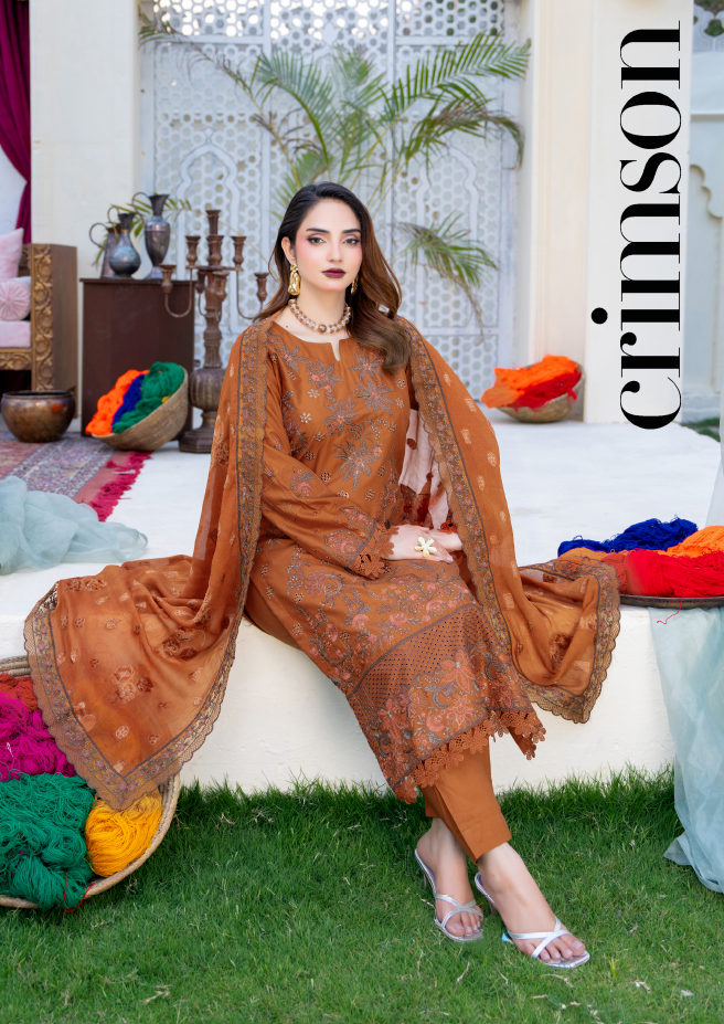 Narkin – Rust Brown | Fancy Lawn Embroidered