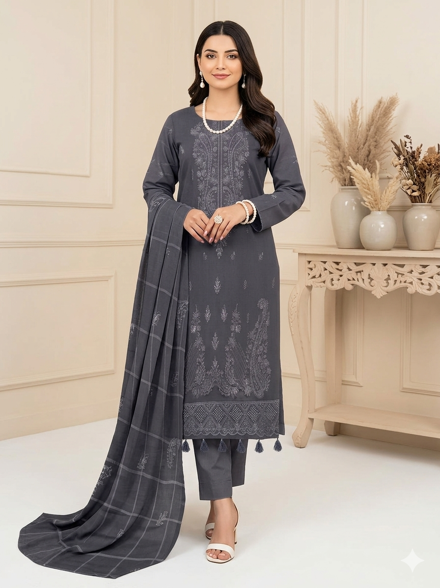 Charcoal Grey - Ayat Vol 2514 Design 05 -3PC Embroidered Lawn