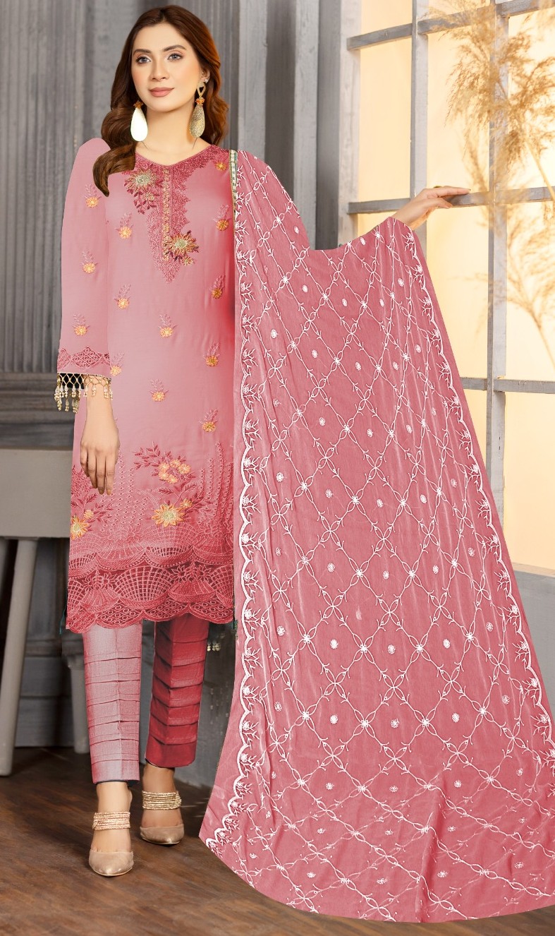 Rose Pink – 3PC Embroidered Classic Lawn
