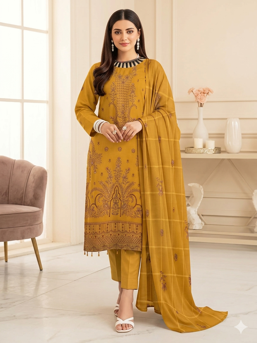 Mustard -Ayat Vol 2514 Design 01  3PC Embroidered Lawn