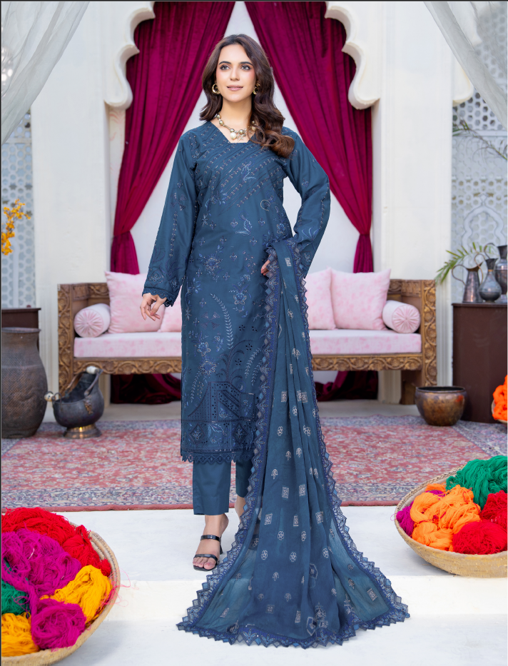 Narkin – Steel Blue Grey | Fancy Lawn Embroidered