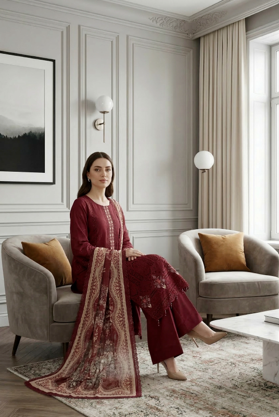 Ruby Prestige - Qalamkari 3PC Luxury Kari Lawn