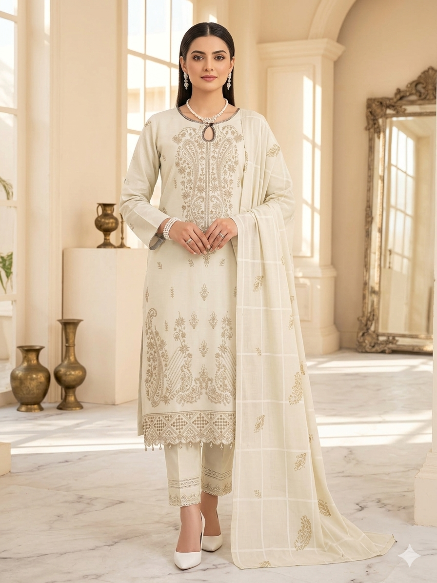 Off White - Ayat Vol 2514 Design 02 -3PC Embroidered Lawn