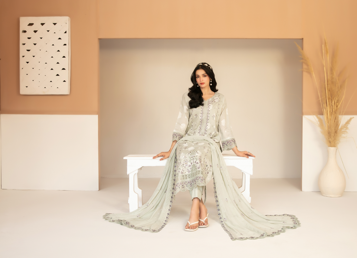 Sage Serenity - Zaylee 3PC Embroidered Lawn