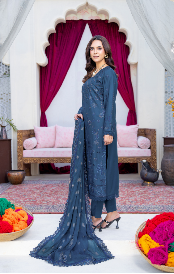 Narkin – Steel Blue Grey | Fancy Lawn Embroidered