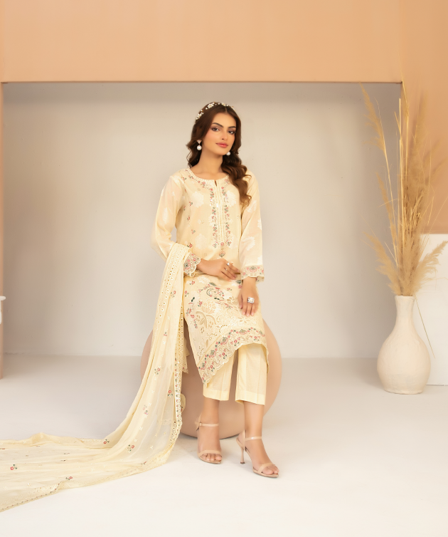 Vanilla Whisper - Zaylee 3PC Embroidered Lawn
