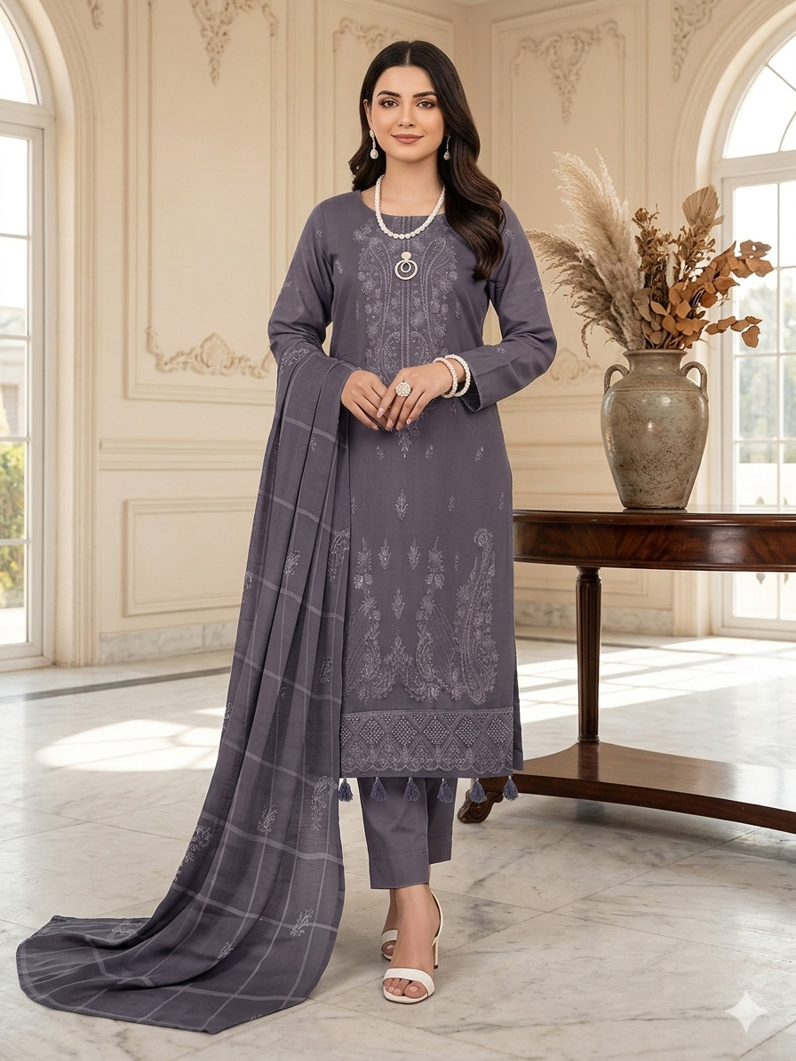 Charcoal Grey - Ayat Vol 2514 Design 05 -3PC Embroidered Lawn