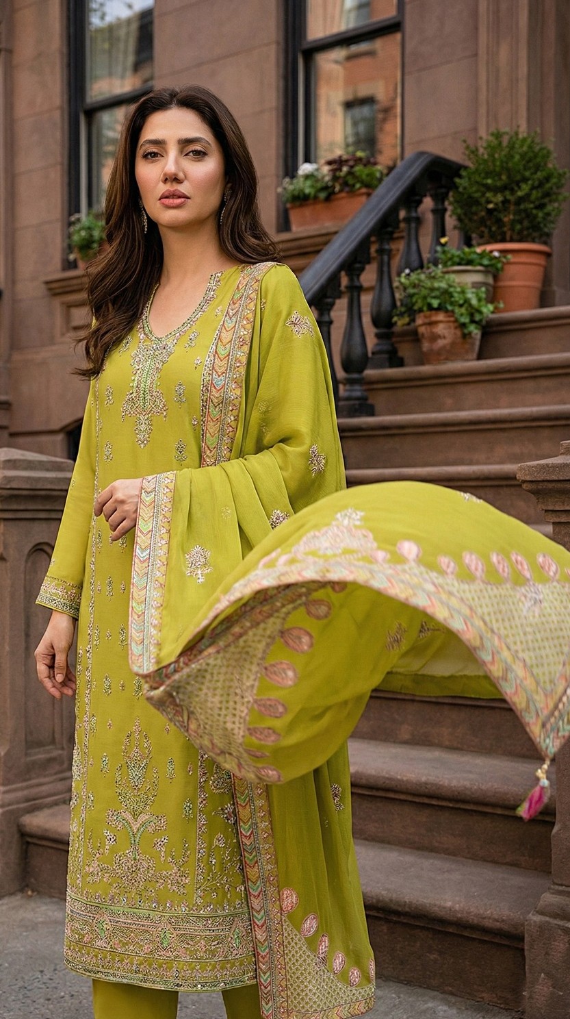 Lime Zest – 3PC Embroidered Lawn