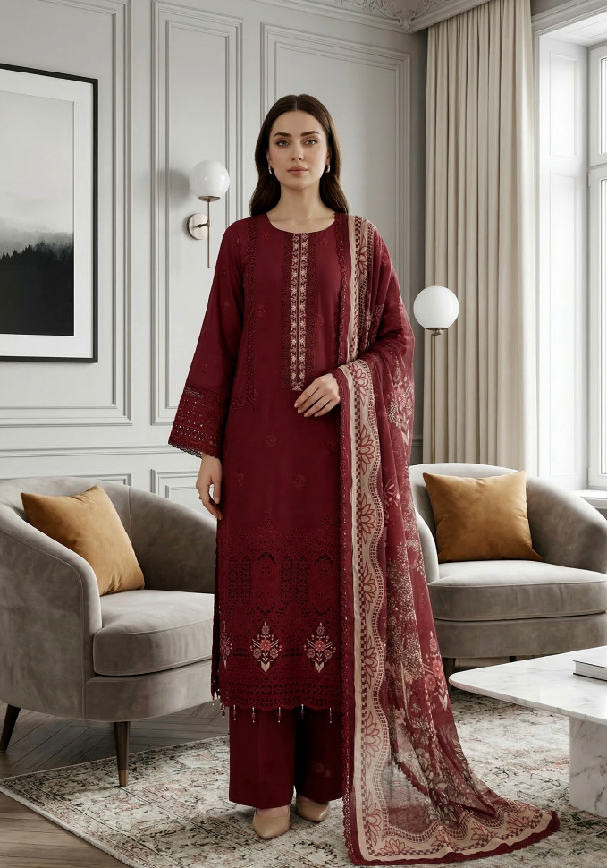 Ruby Prestige - Qalamkari 3PC Luxury Kari Lawn
