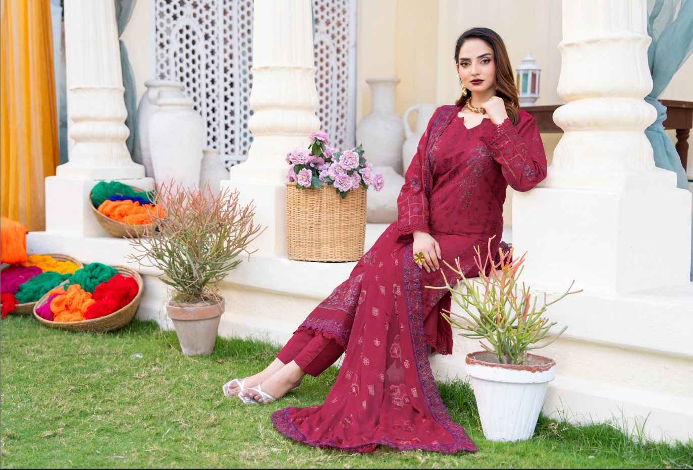 Narkin – Maroon Red | Fancy Lawn Embroidered