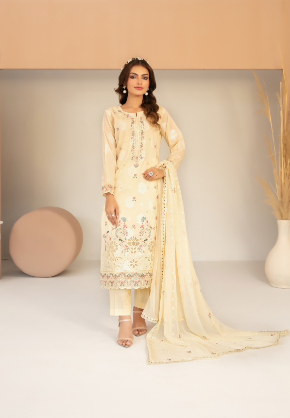 Vanilla Whisper - Zaylee 3PC Embroidered Lawn