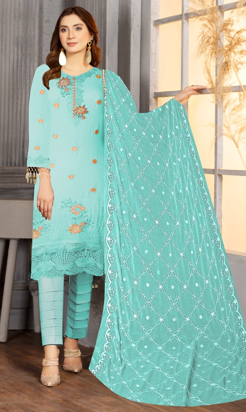 Aqua – 3PC Embroidered Classic Lawn