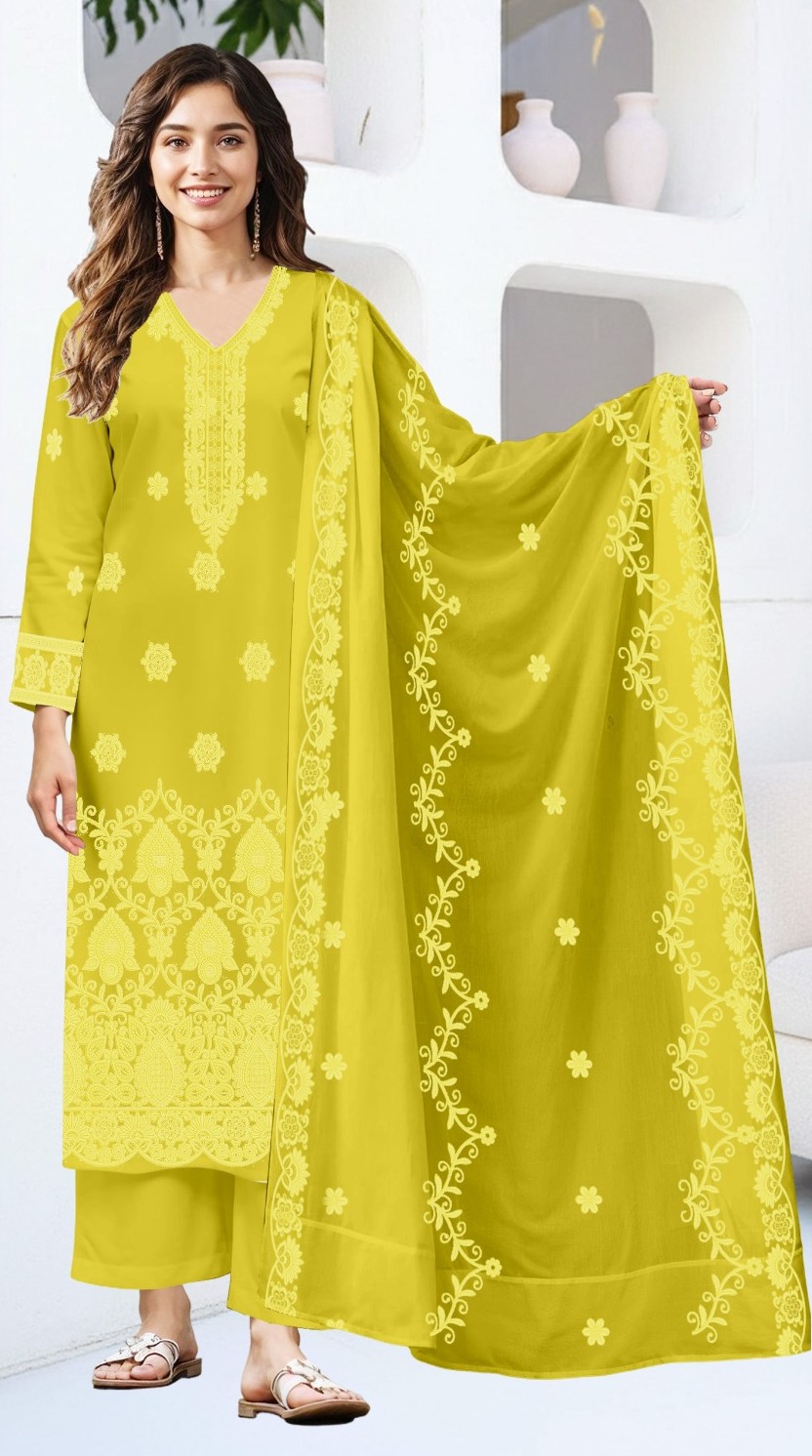 Citron Bloom – 3PC Embroidered Lawn