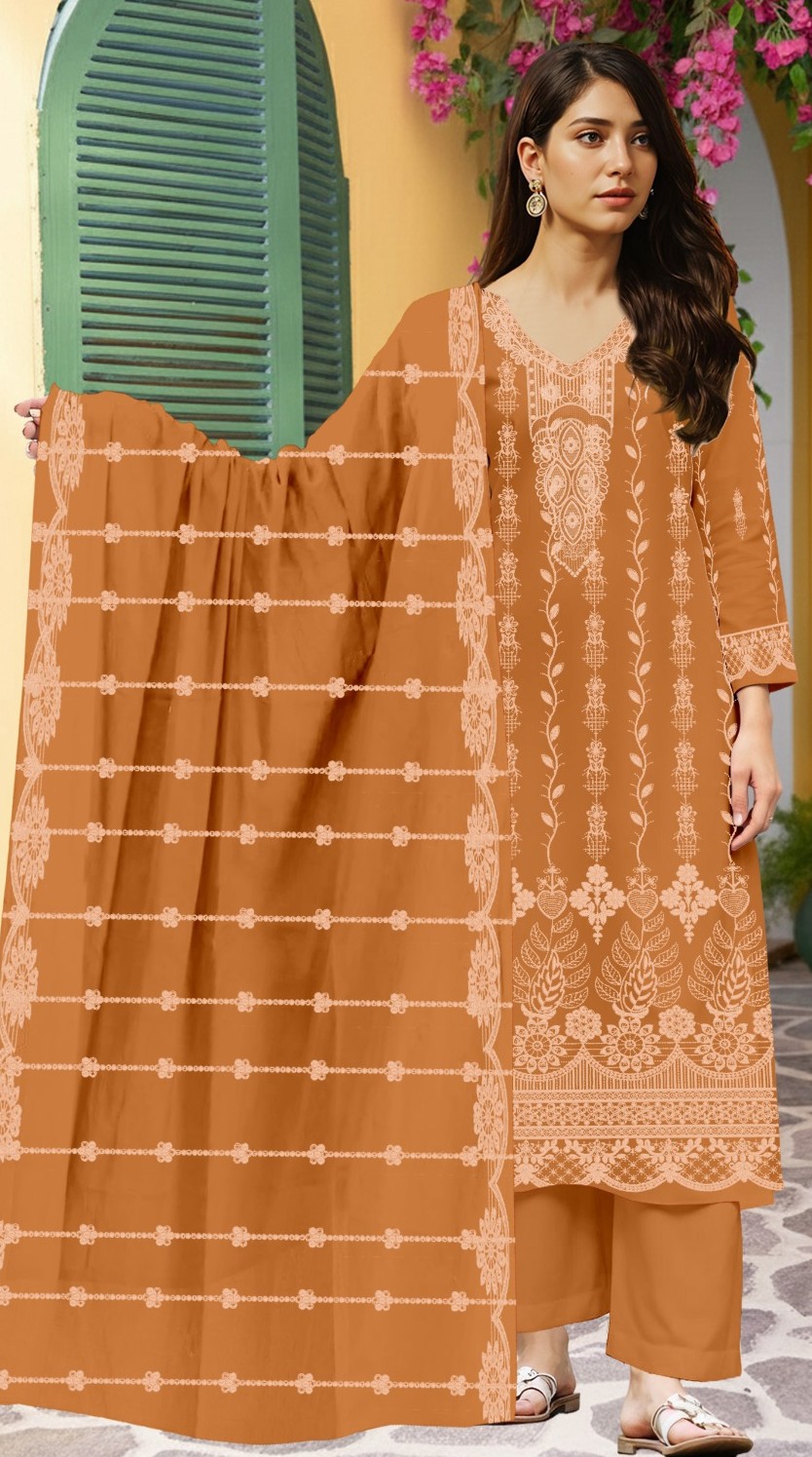 Rust Amber – 3PC Embroidered Lawn