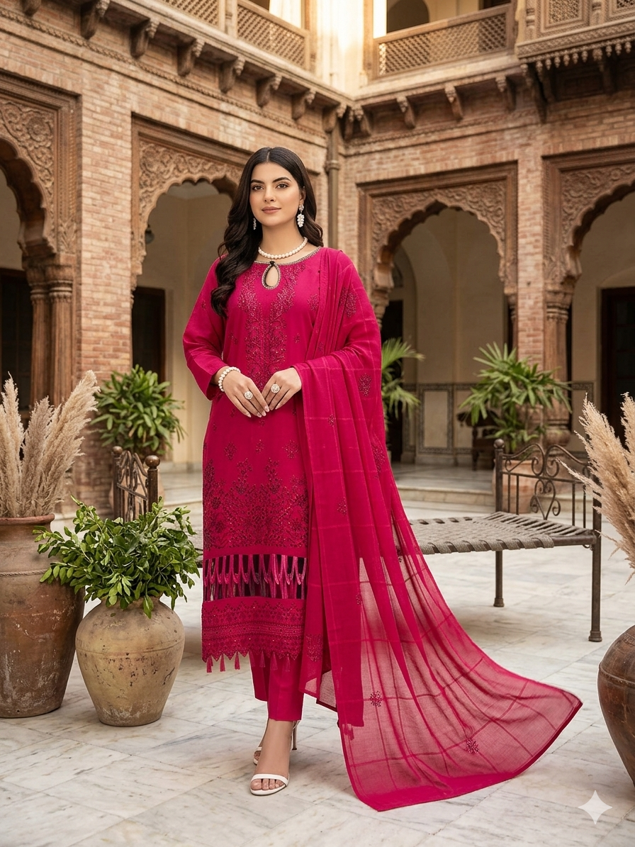 Hot Pink/ Red - Ayat Vol 2514 Design 03 - 3PC Embroidered Lawn