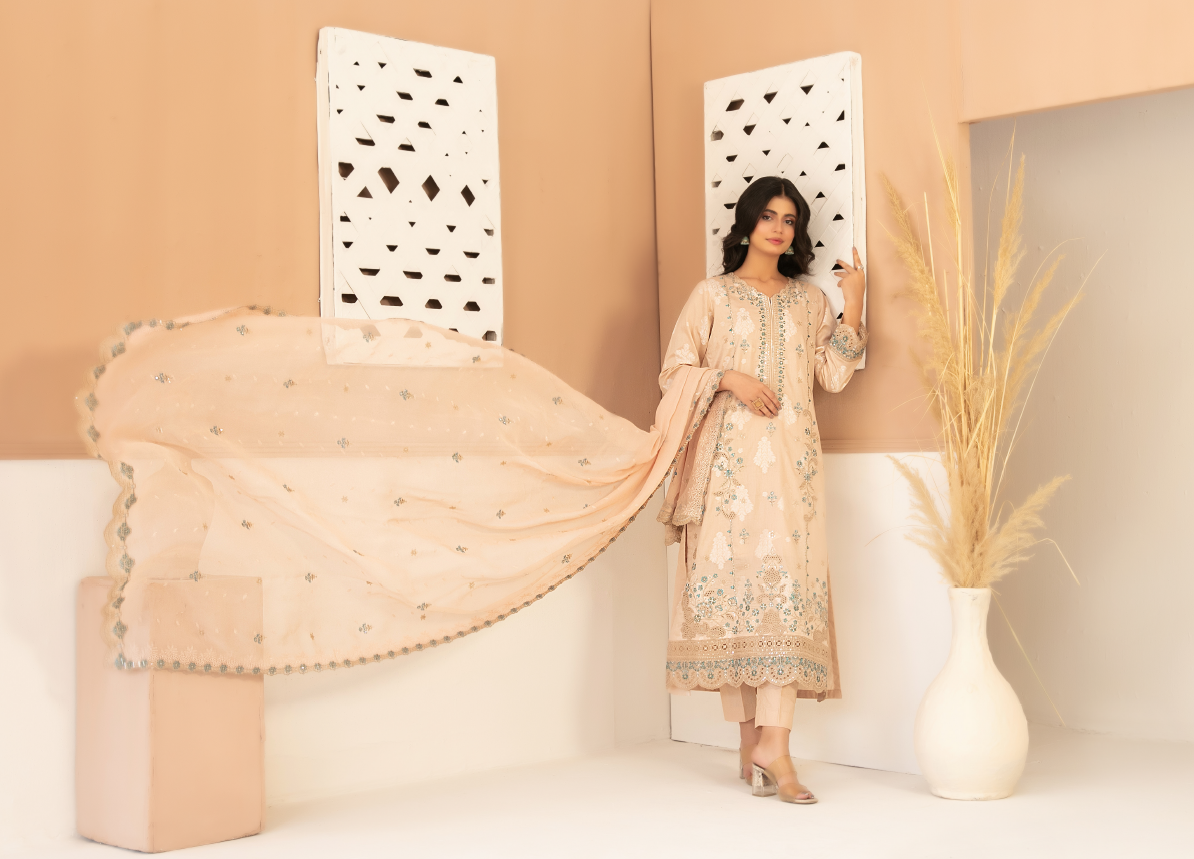 Golden Sand Bloom - Zaylee 3PC Embroidered Lawn