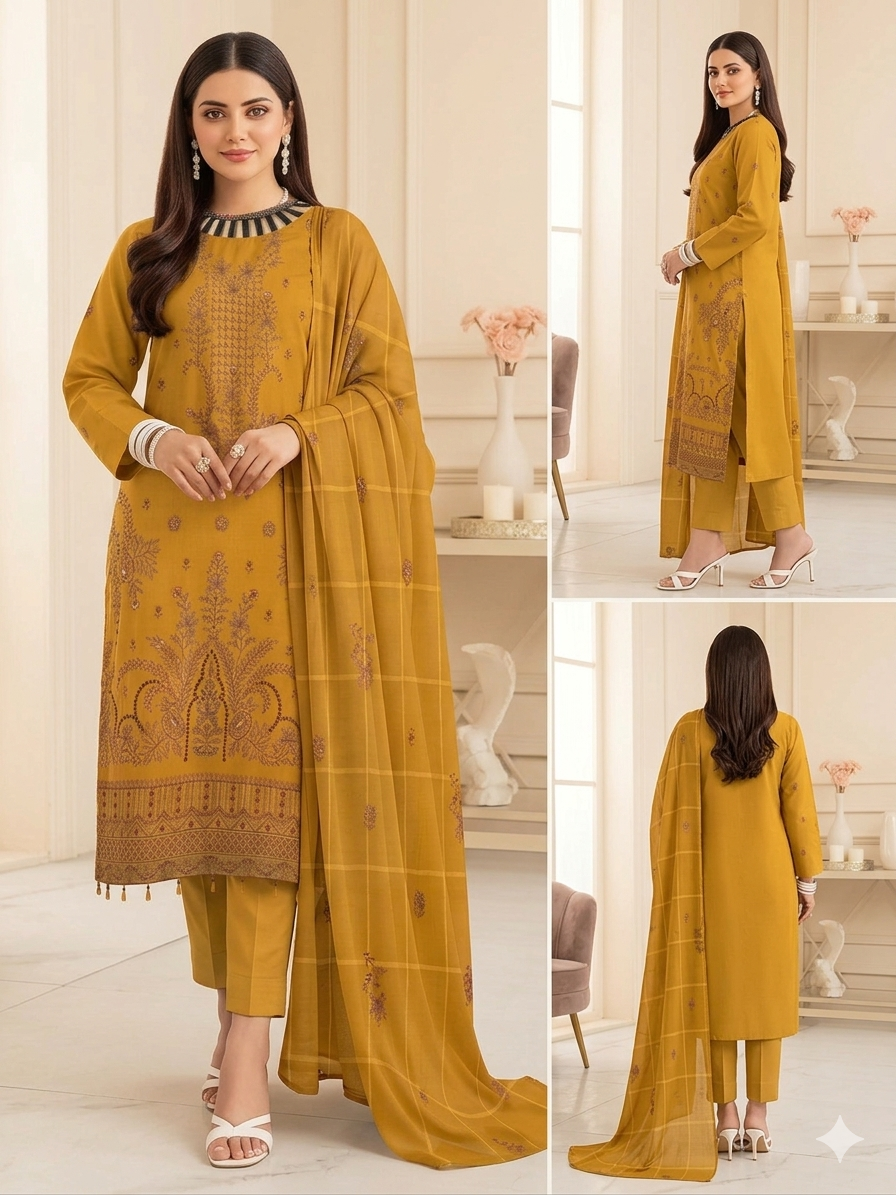 Mustard -Ayat Vol 2514 Design 01  3PC Embroidered Lawn