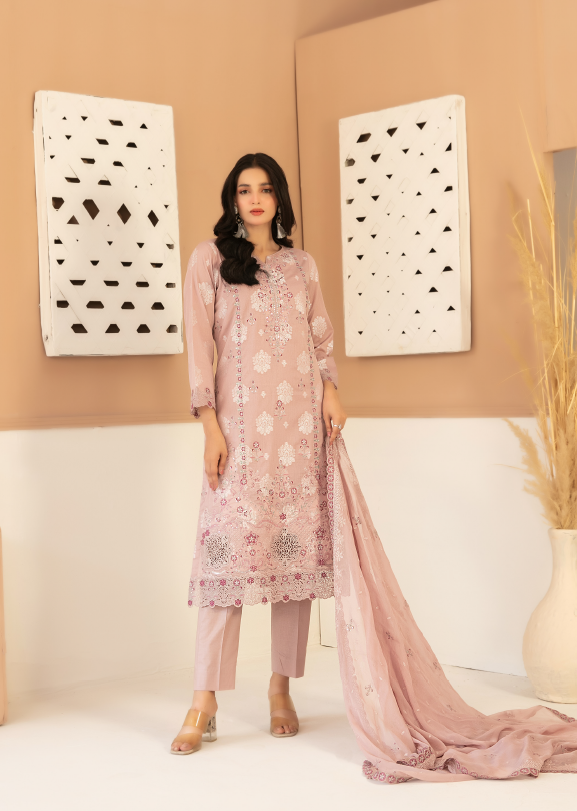 Dusty Orchid - Zaylee 3PC Embroidered Lawn
