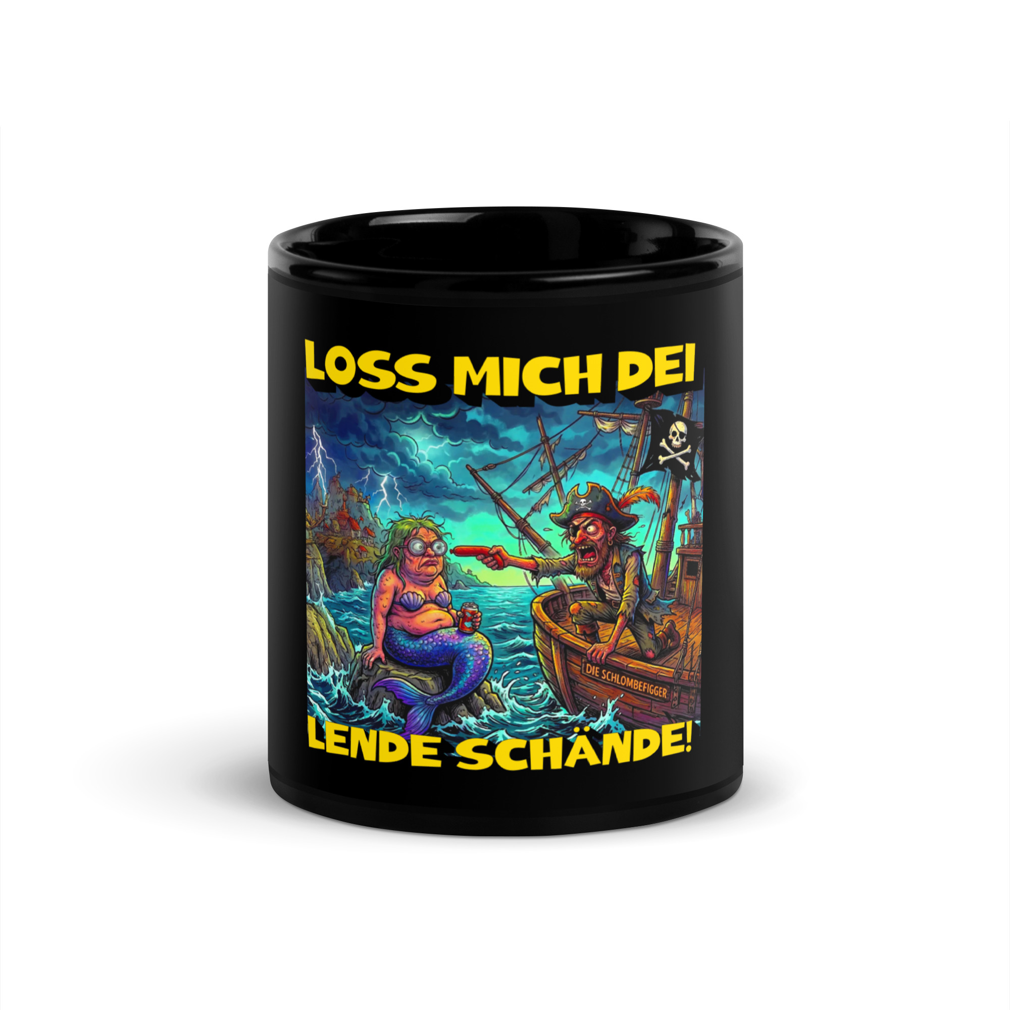 "LOSS MICH DEI LENDE SCHÄNDE" KAFFETASSE SCHWARZ |