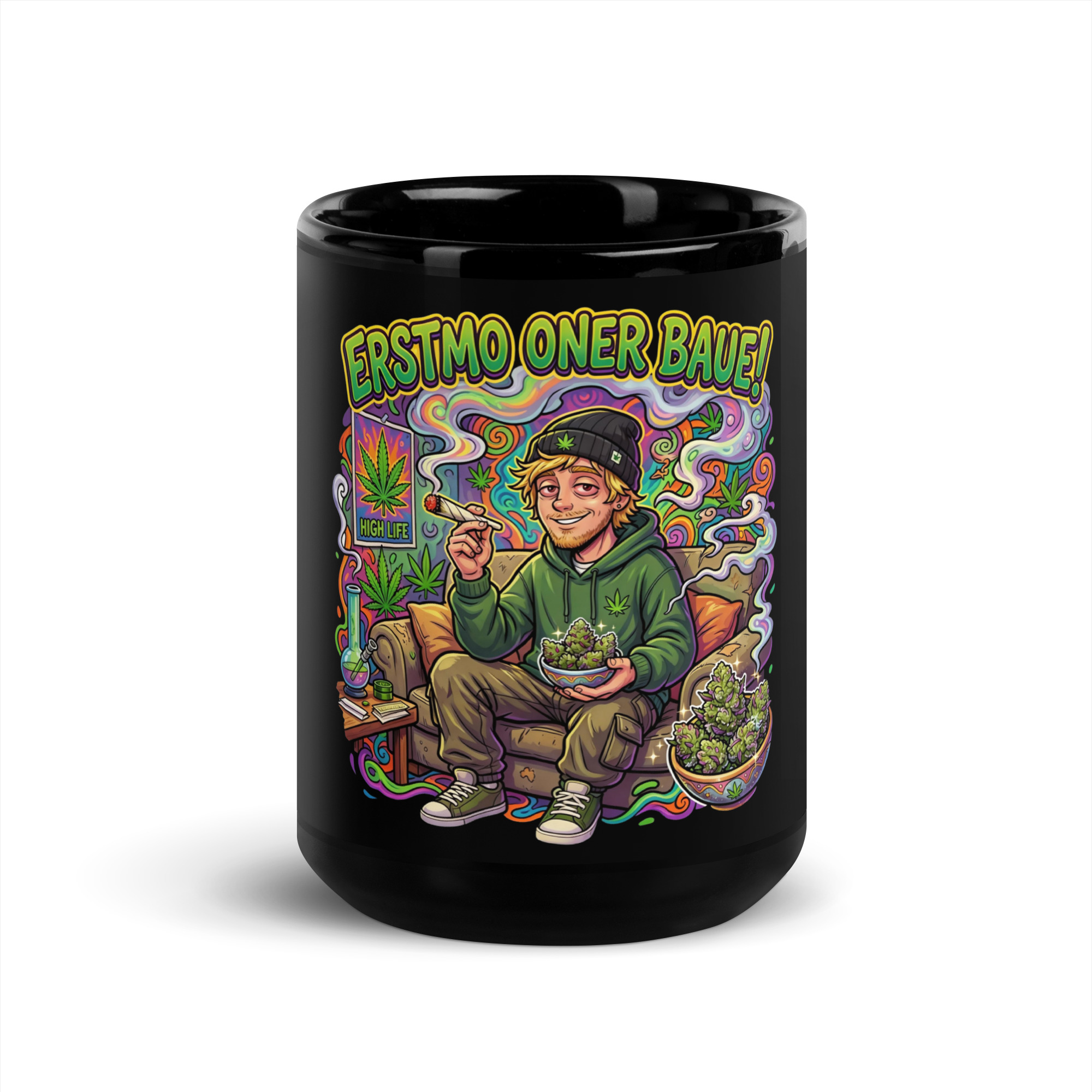 "ERSTMO ONER BAUE!" KAFFETASSE SCHWARZ