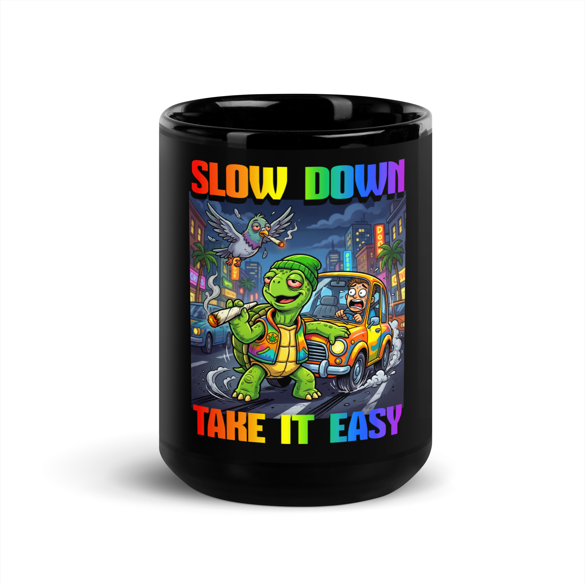 "SLOW DOWN, TAKE IT EASY" KAFFETASSE SCHWARZ 